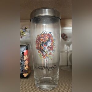 Matching set 2 martini glasses and shaker. 2 wine glasses. Ed Hardy